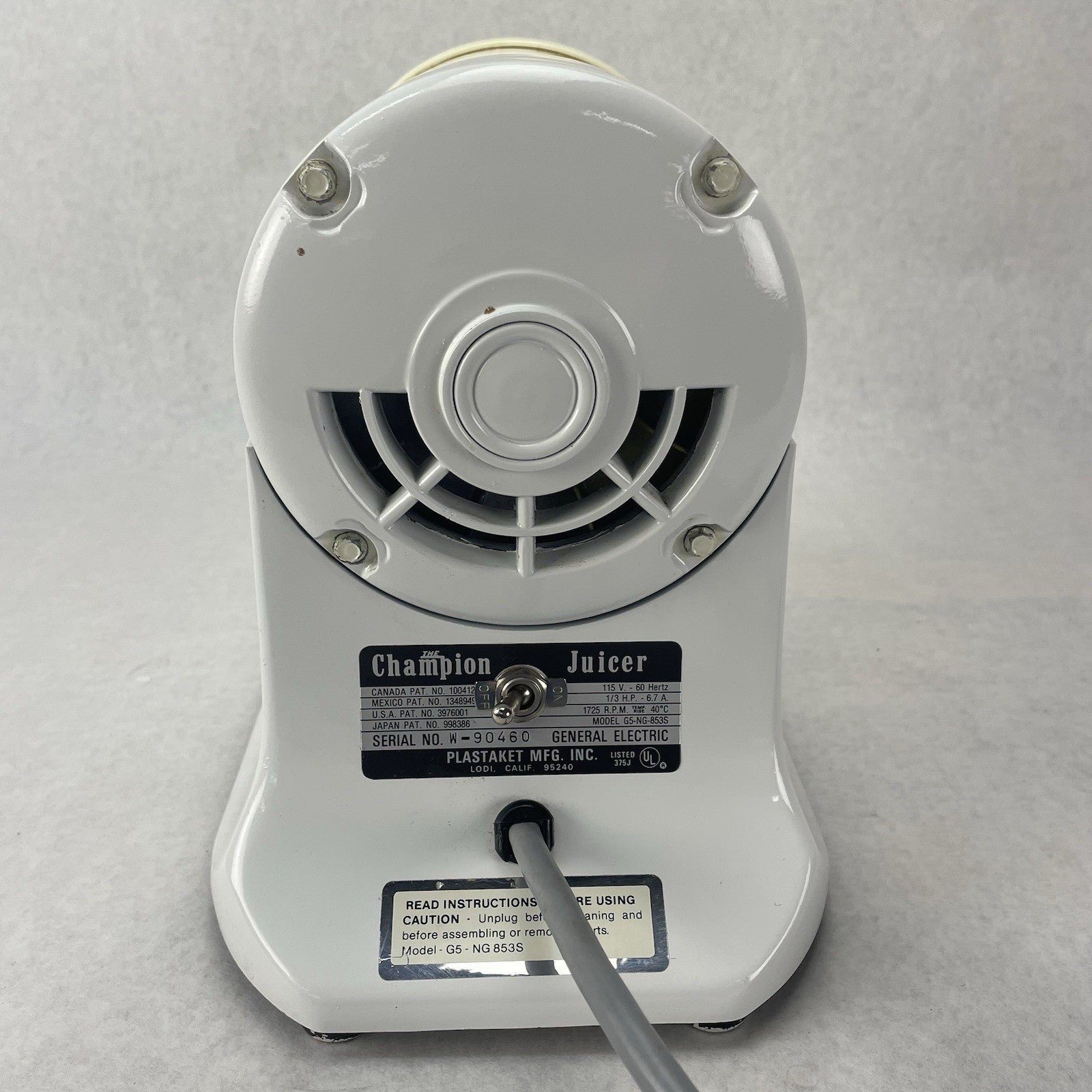 Champion Juicer G5-NG-853S Motor Base Only White For Parts4