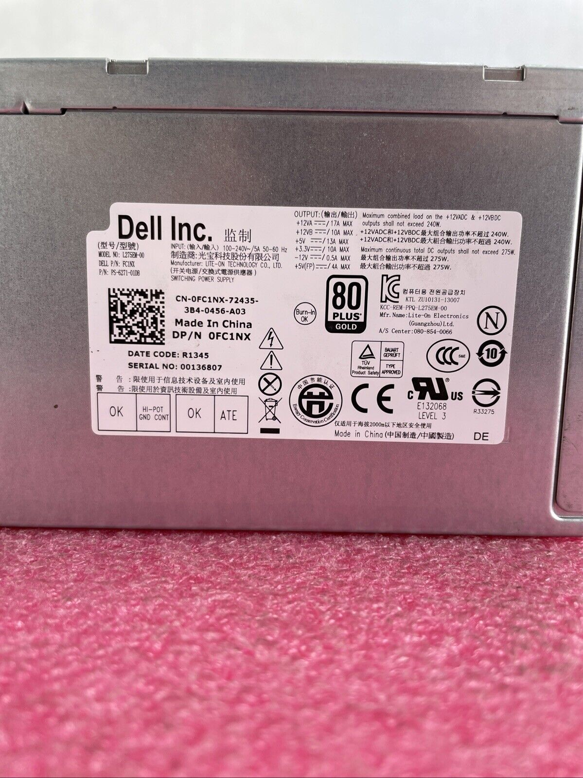 Dell FC1NX PS-6271-01DB 275W Power Supply
