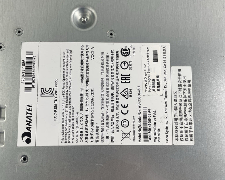 Cisco WS-C3850-48U-S V06 48-Port UPoE Switch  1x 1100W PSU Tested & Reset