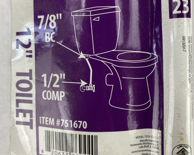 Homewerks Worldwide 12" 7/8" BC 1/2" Comp Toilet Hose Lot of 7
