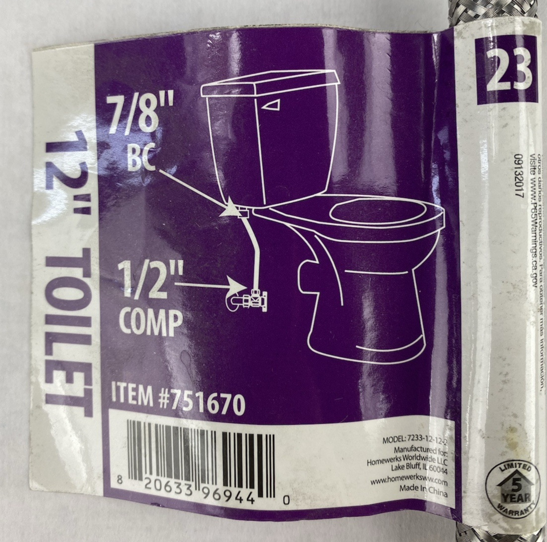 Homewerks Worldwide 12" 7/8" BC 1/2" Comp Toilet Hose Lot of 7