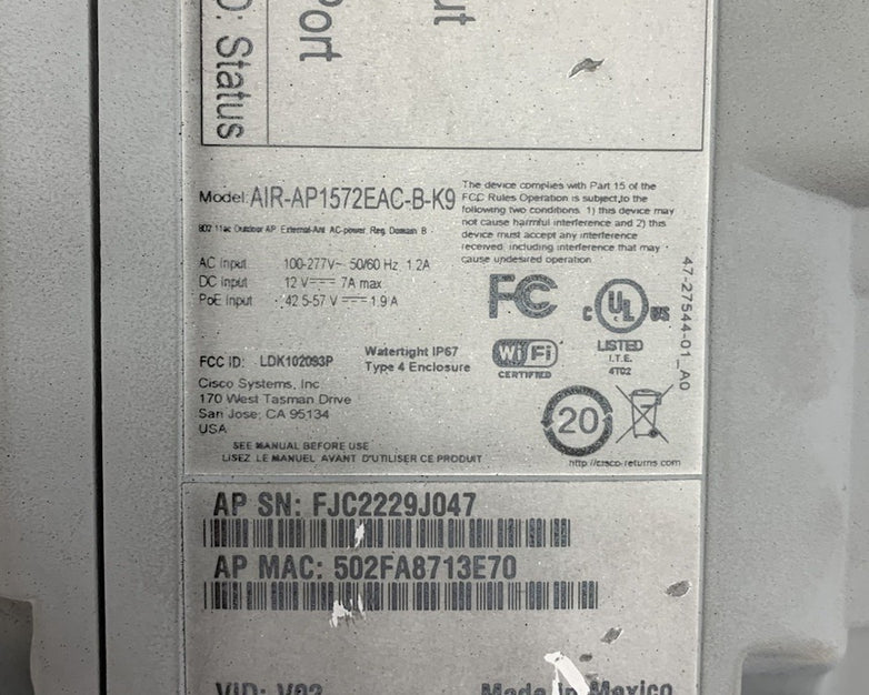 Cisco AIR-AP1572EAC-B-K9 Aironet Outdoor Access Point