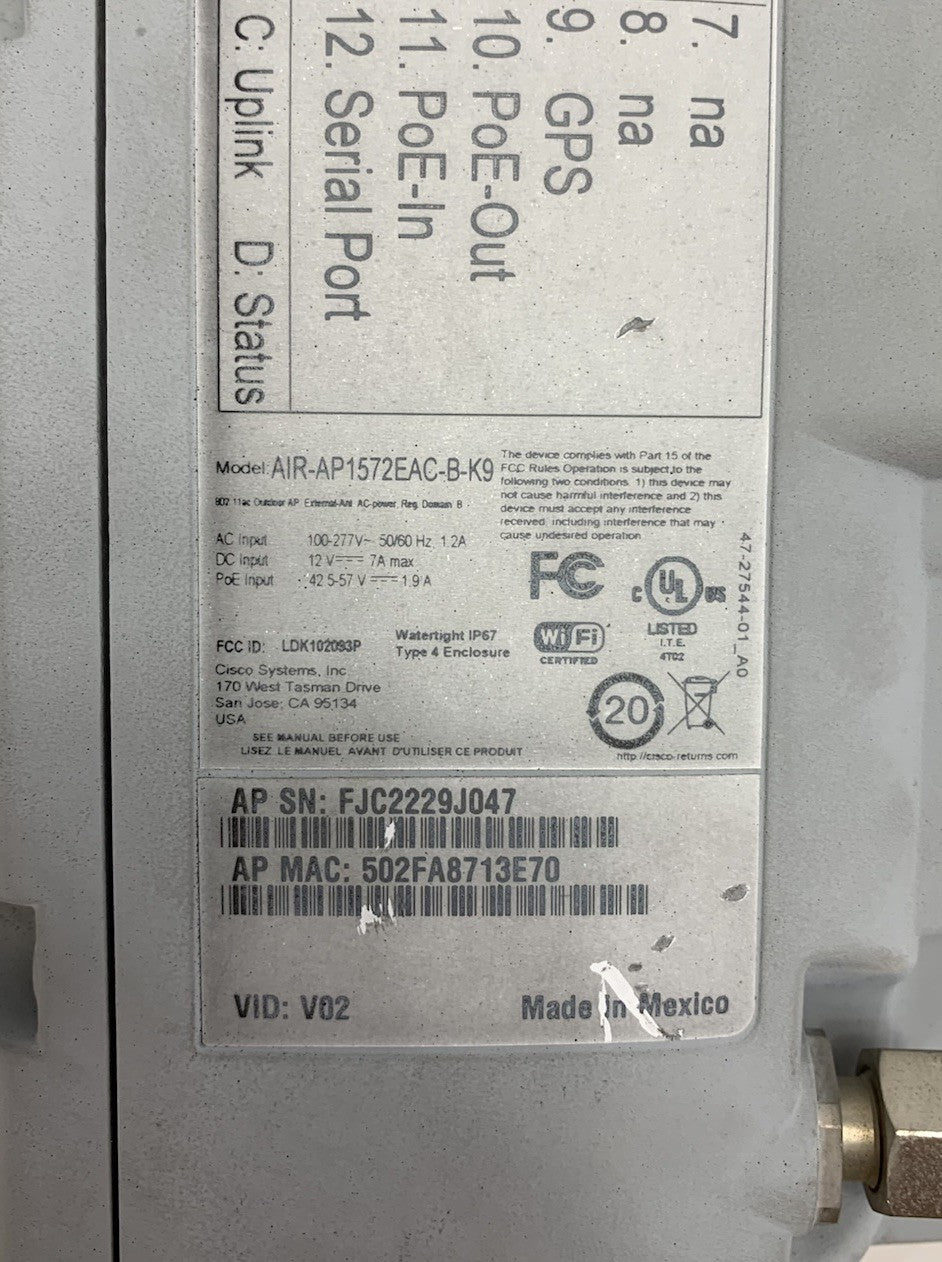 Cisco AIR-AP1572EAC-B-K9 Aironet Outdoor Access Point