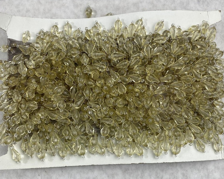 LOT(11) beige teardrop beaded fringe trim (3/8" ribbon + 1" tassels)w x 10 yards