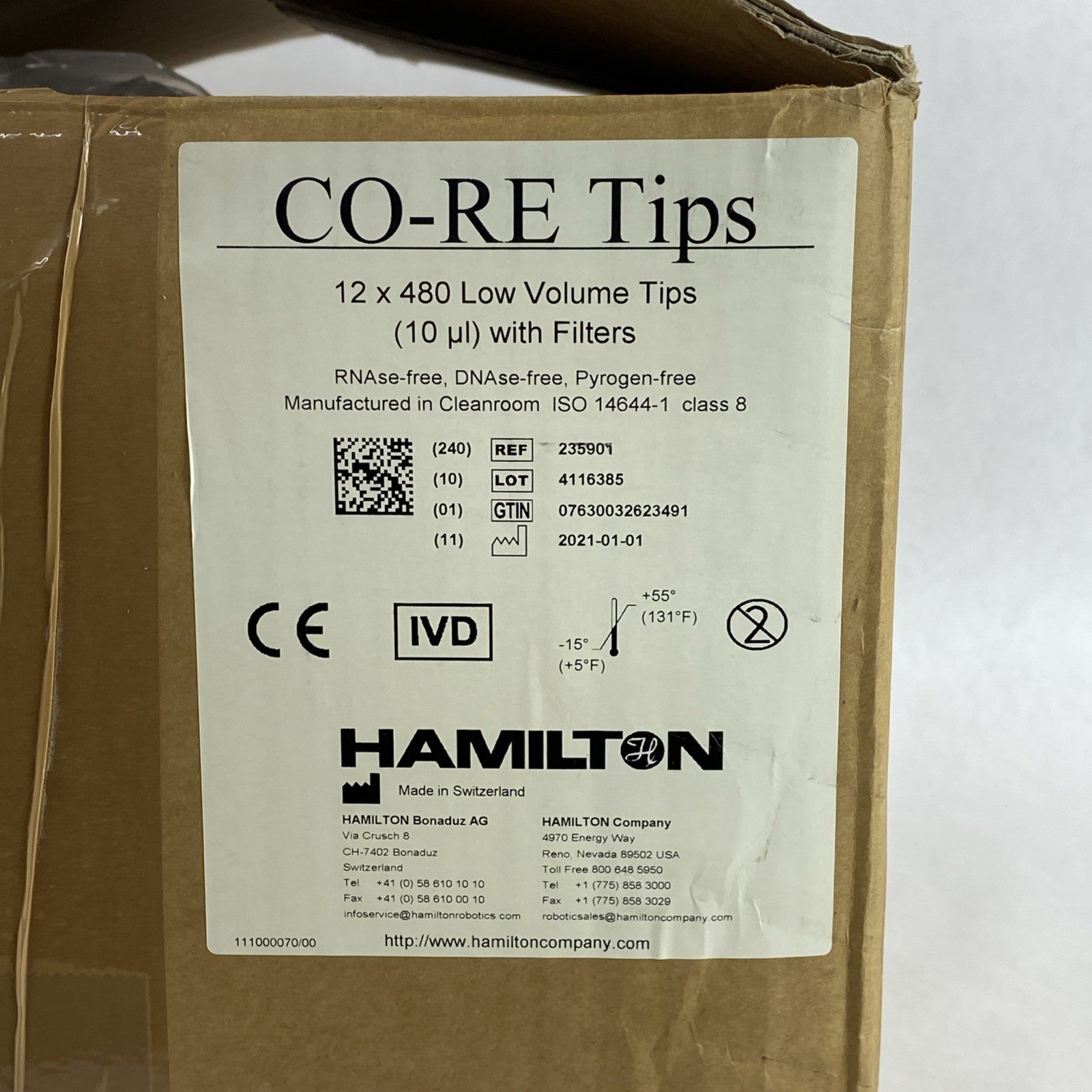 Hamilton 235901 CO-RE Tips 12 x 480 Low Volume Tips 10 µL w/Filters - 2880 Total7