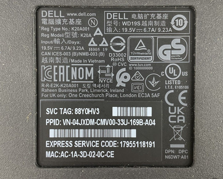 Dell WD19TB Thunderbolt USB-C Docking Station