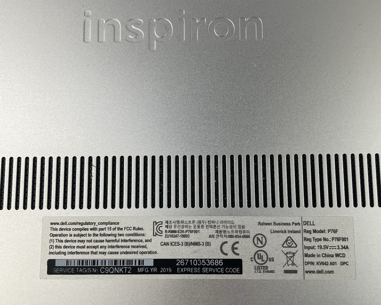 Dell Inspiron 7586 15.6" i5-8265U 1.60 GHz 8 GB RAM No SSD/OS/AC/Batt