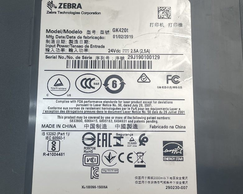 Zebra GK420t Thermal Label Printer Parts 139,788