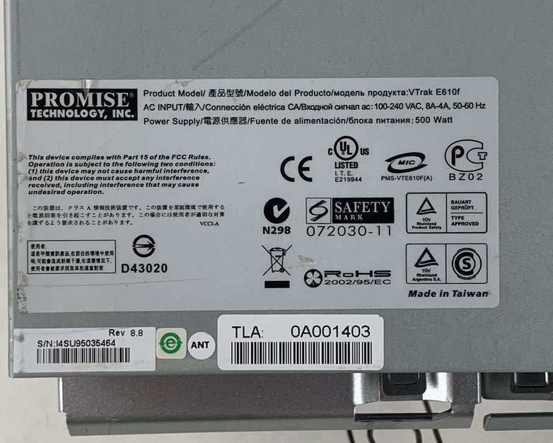 Promise VTrak E610f 16-Bay 3.5" Fibre Channel Storage Array 3U No Controllers