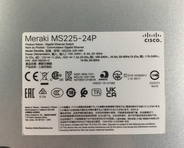 Cisco Meraki MS225-24P-HW Unclaimed 24-Port Gigabit Switch Tested Reset
