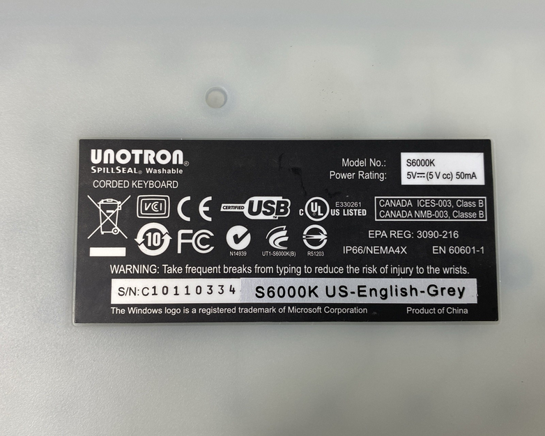 Unotron S6000K SpillSeal Washable Antimicrobial Protected USB Keyboard Tested
