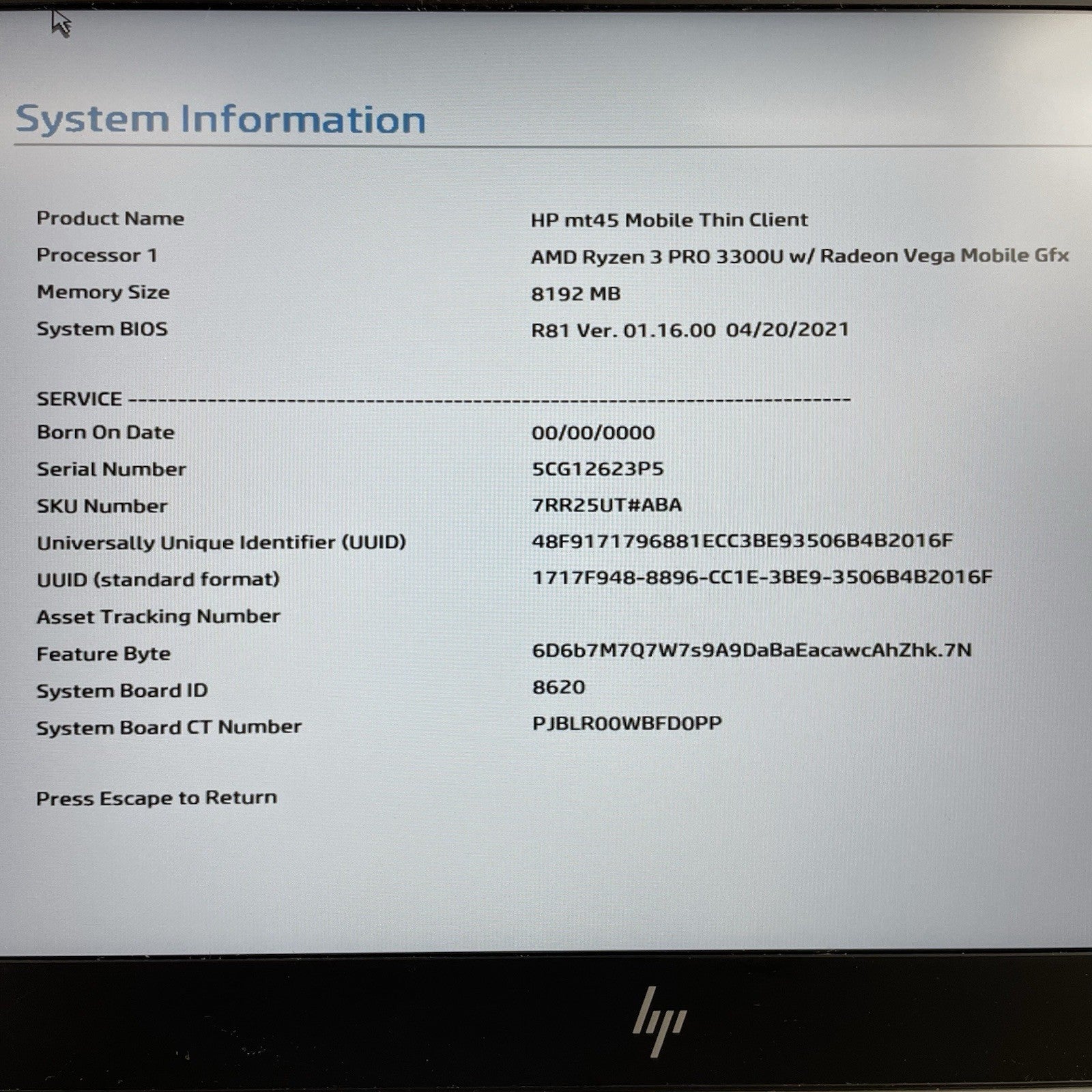 HP MT45 Thin Client 14" AMD Ryzen3 Pro 3300U 2.10GHz 8GB RAM No SSD/OS/AC - Keys2
