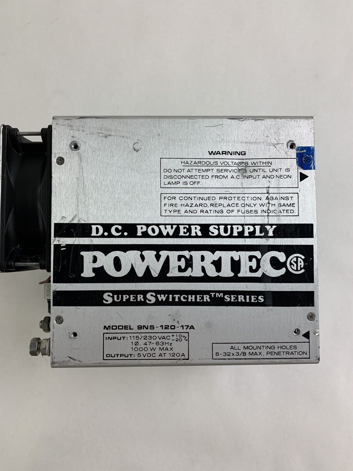 PowerTec DC Power Supply 115/230VAC 47-63Hz 1000W Max9N5-120-17A Untested
