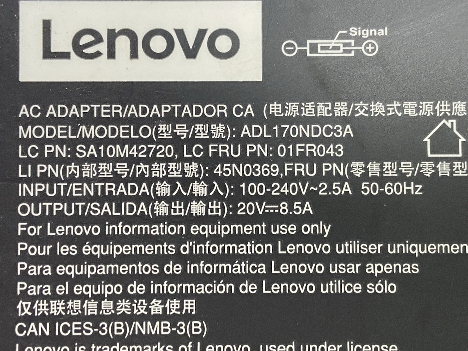 Lenovo 170W Charger ADL170NDC3A  Power Adapter 20V 8.5A