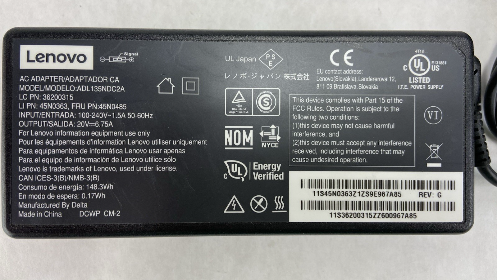 Lenovo 135W Charger ADL135NDC2A Power Adapter 20V 6.75A