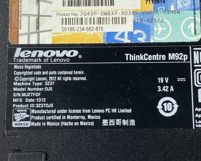 Lenovo ThinkCentre M92P Micro Intel Core i5-3470T 2.9GHz 2x2GB RAM No HDD/OS/AC