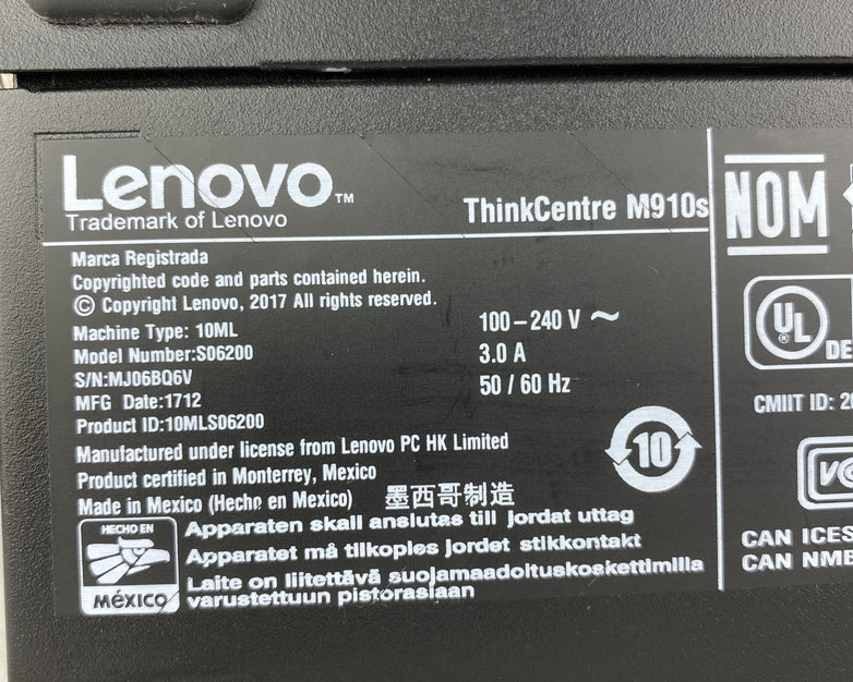 Lenovo ThinkCentre M910s SFF Intel i5-6500 3.20GHz 8GB RAM NO HDD OS READ