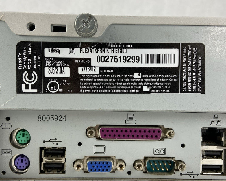 Gateway E-1800 DT Intel Celeron 1.4GHz 192MB RAM No HDD No OS