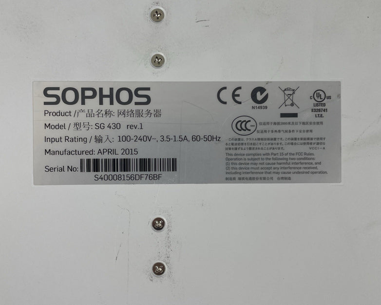 Sophos Firewall UTM SG 430 rev.1 No Licenses - Tested