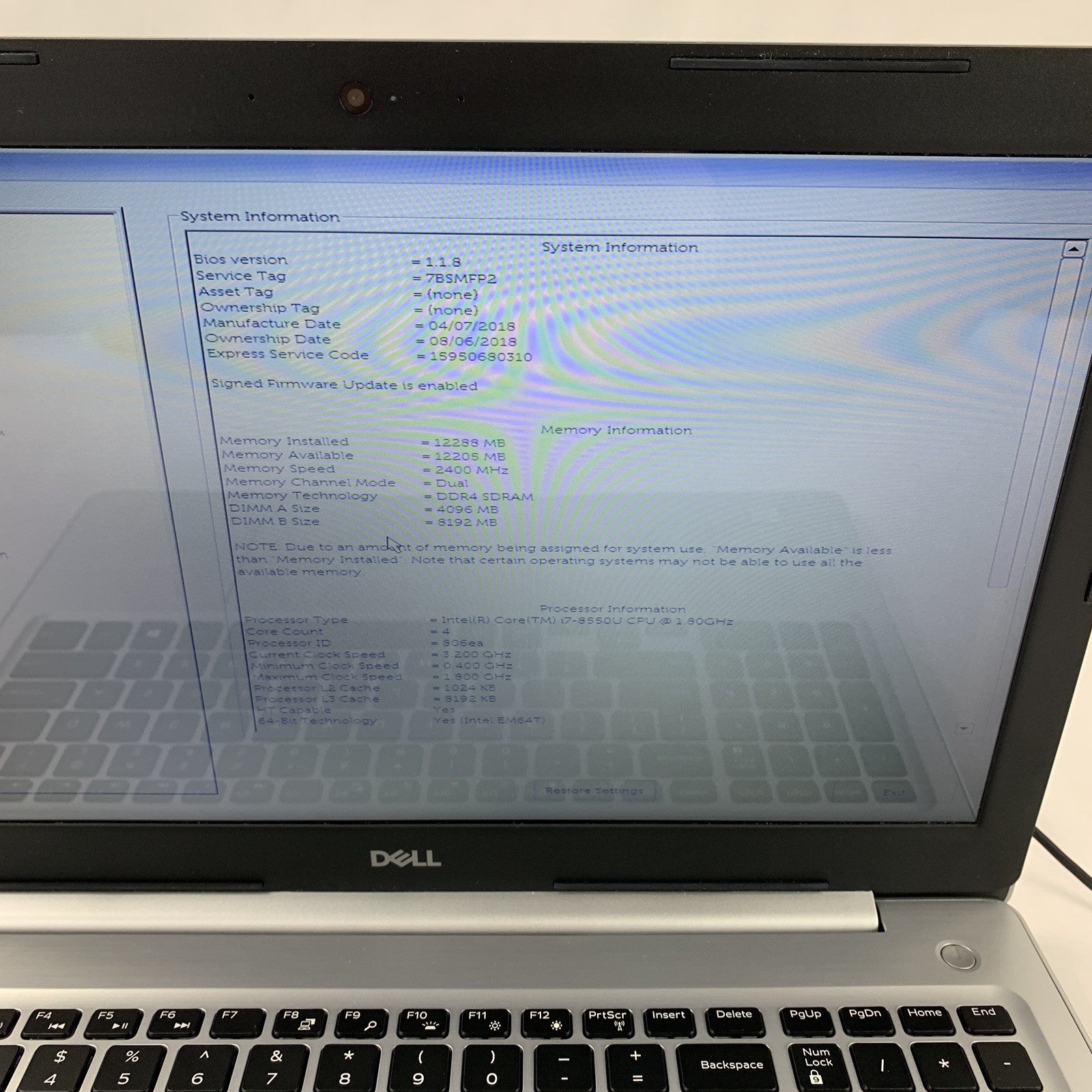 Dell Inspiron P75F Laptop 15.6" i7-8550U 1.80 GHz 12 GB Ram No SSD/OS/AC4