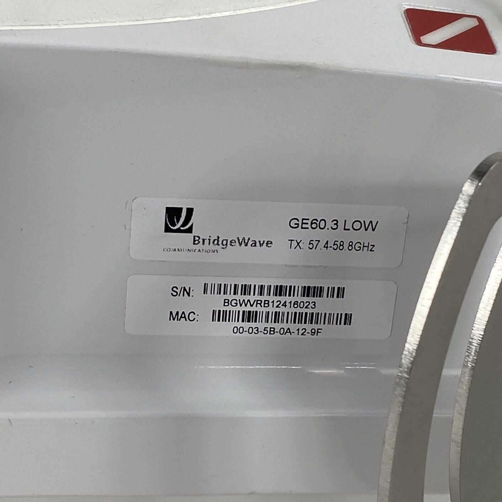 BridgeWave GE60.3 High / GE60.3 Low Wireless Gigabit Ethernet Link