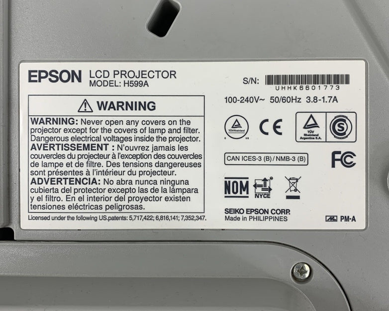 Epson BrightLink 595Wi H599A LCD Lamp Projector 434 Lamp Hours - No Remote