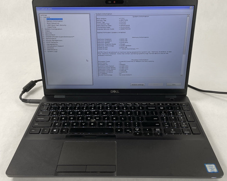 Dell Latitude 5410 15.6" i7-9850H 2.60 GHz 8 GB RAM No SSD/OS/AC