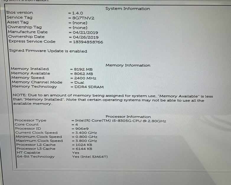 Dell XPS 15 9575 15.6" i5-8305G 2.80 GHz 8 GB RAM No SSD/OS/AC