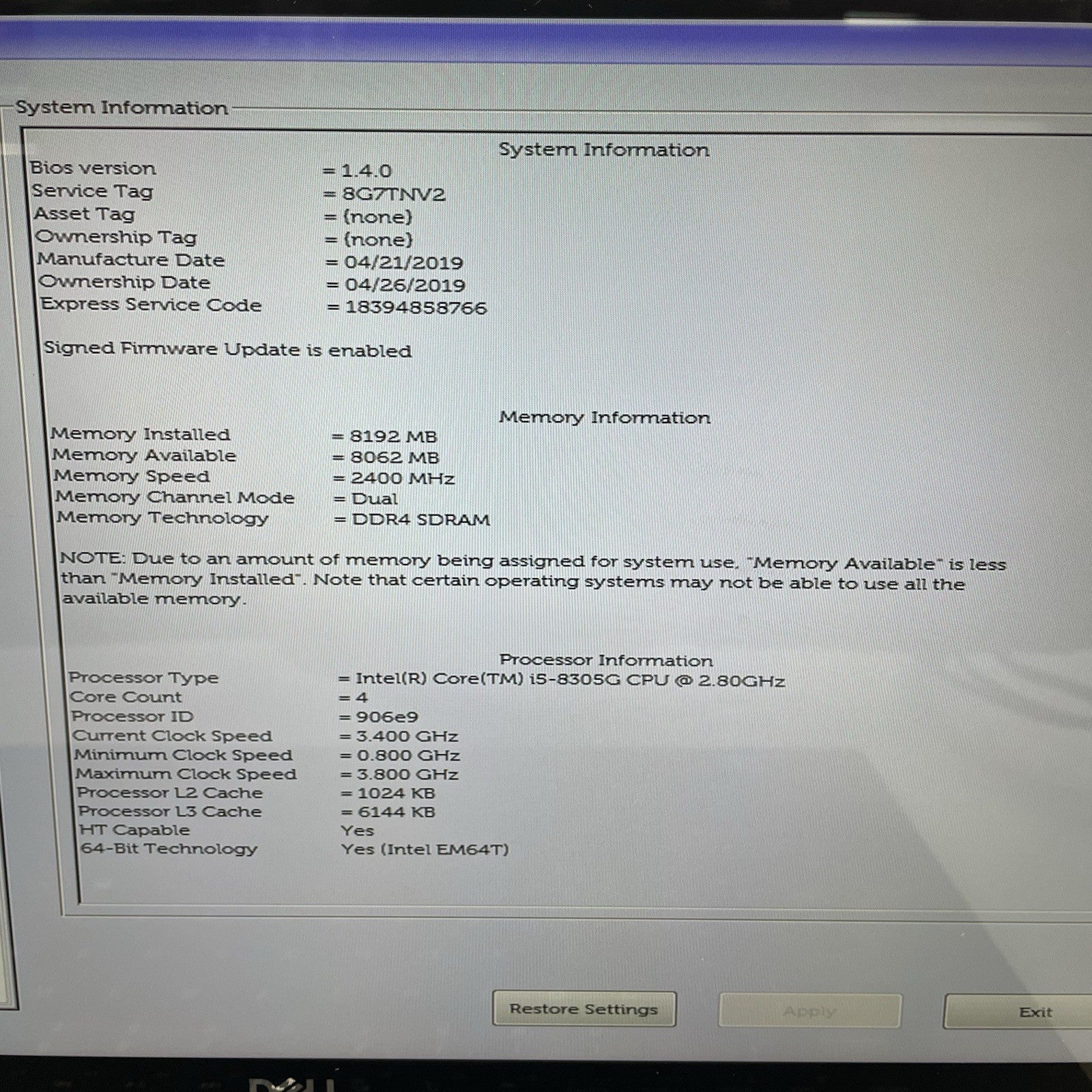 Dell XPS 15 9575 15.6" i5-8305G 2.80 GHz 8 GB RAM No SSD/OS/AC3
