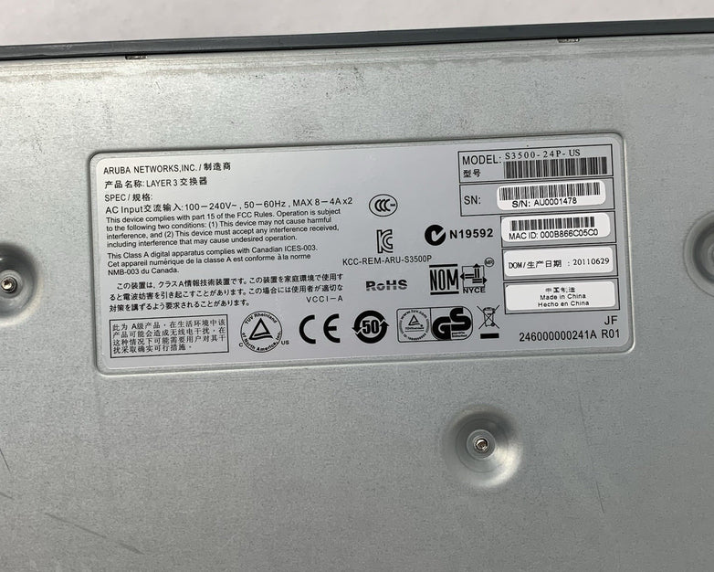 Aruba Networks S3500-24P 24-Port Gigabit PoE Ethernet Tested Reset