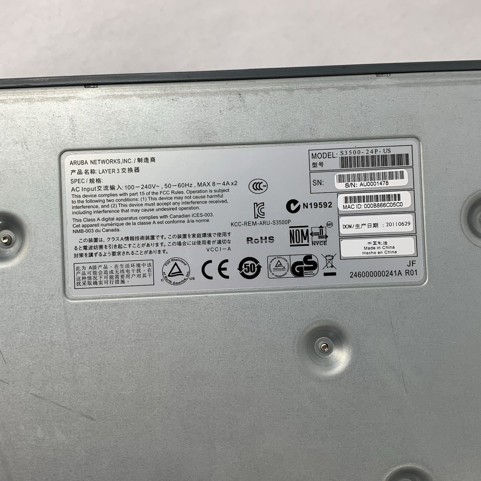 Aruba Networks S3500-24P 24-Port Gigabit PoE Ethernet Tested Reset8
