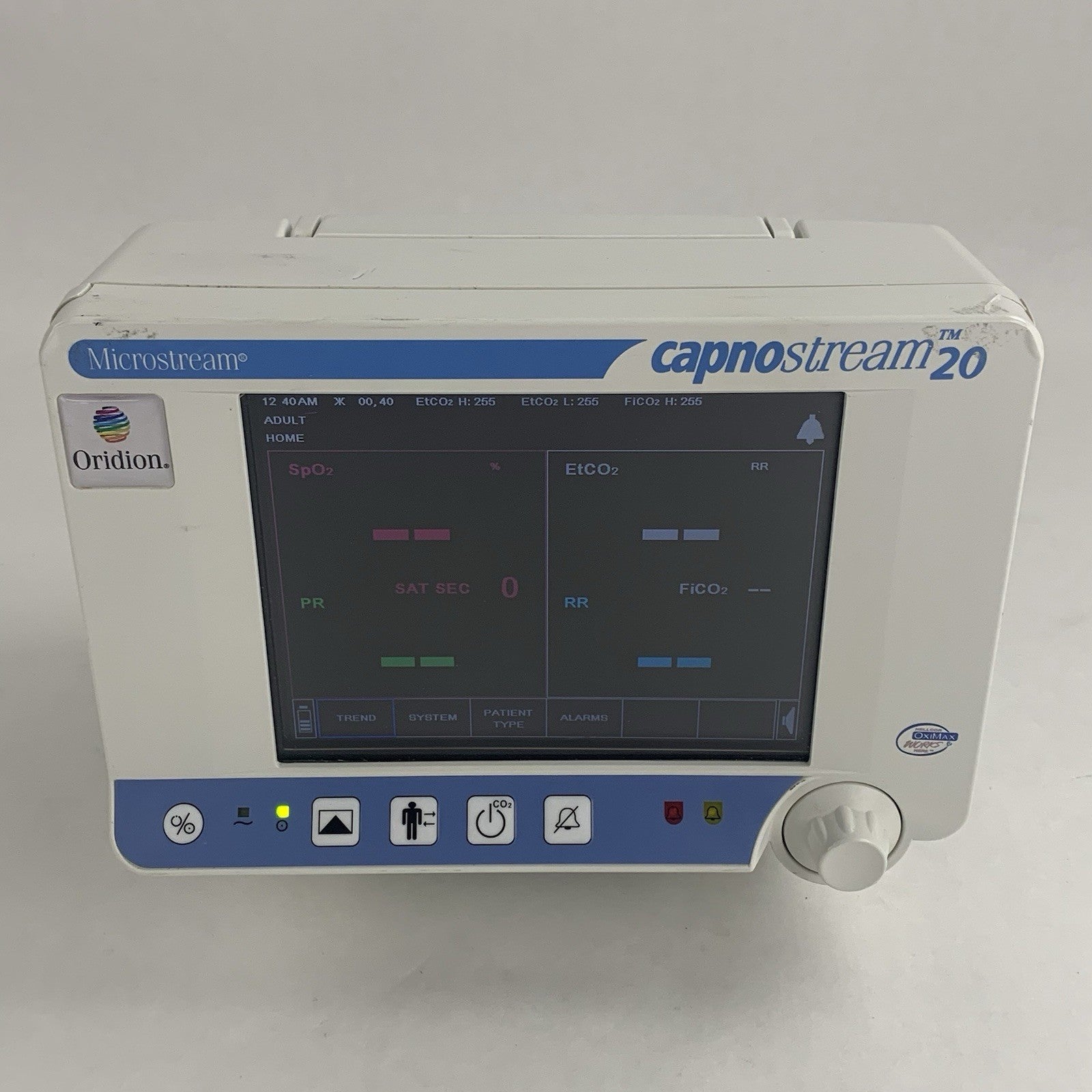 Oridion Microstream Capnostream 20 EtCO2 Co2 Monitor No Battery Powers On2