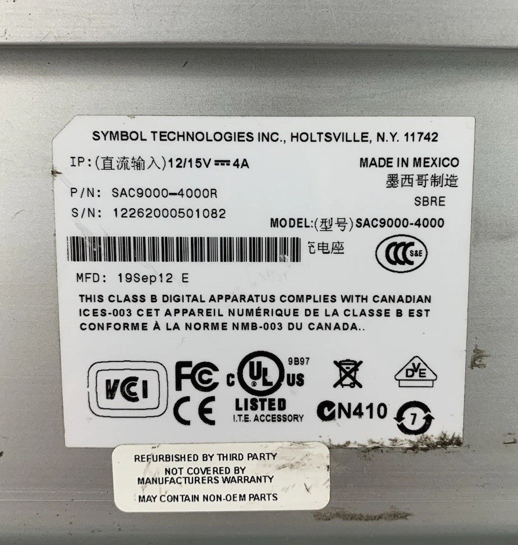 Symbol SAC9000-4000 4-Bay Battery Charger w/PWRS-14000-241R Power Supply