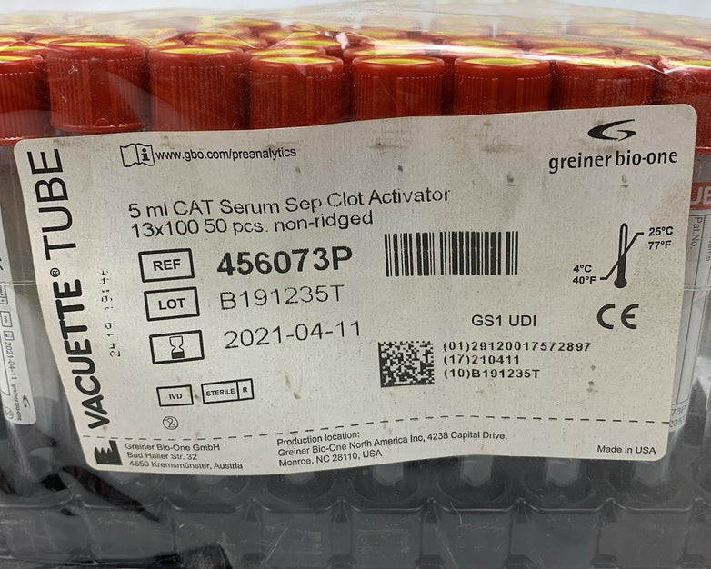 Vacuette 456073P 5ml CAT Serum Sep Clot Activator 13x100 50pcs Non-Ridged Tubes
