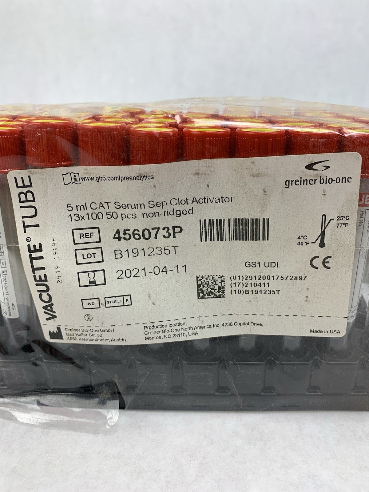 Vacuette 456073P 5ml CAT Serum Sep Clot Activator 13x100 50pcs Non-Ridged Tubes