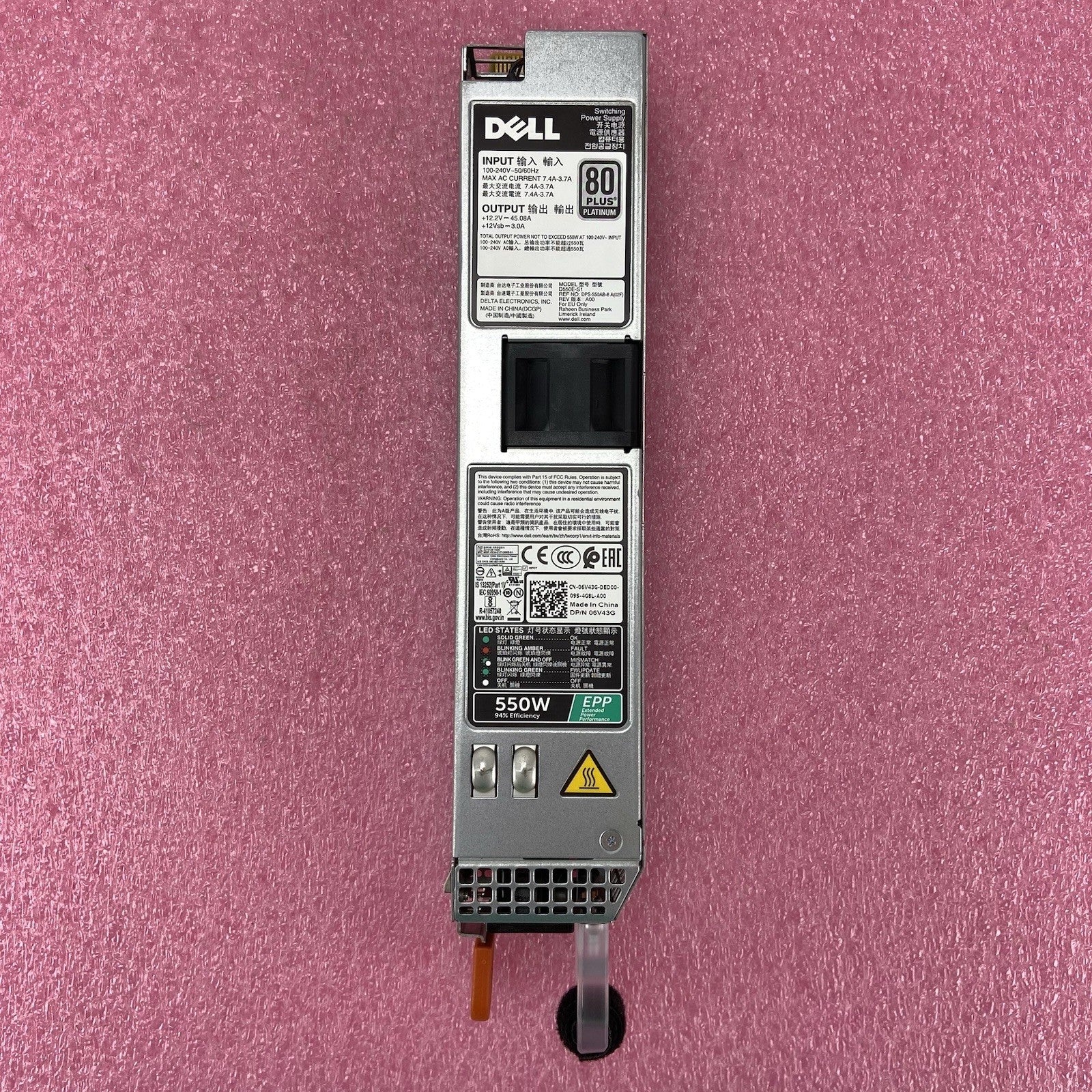 Dell 06V43G 550W 80 Plus Platinum R430 R440 Power Supply5