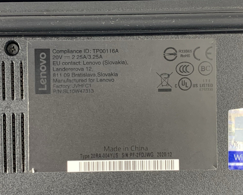 Lenovo ThinkPad E14 14" Gen 1 Laptop i5-10210U 1.6GHz 8 GB RAM No OS/SSD/AC/Batt