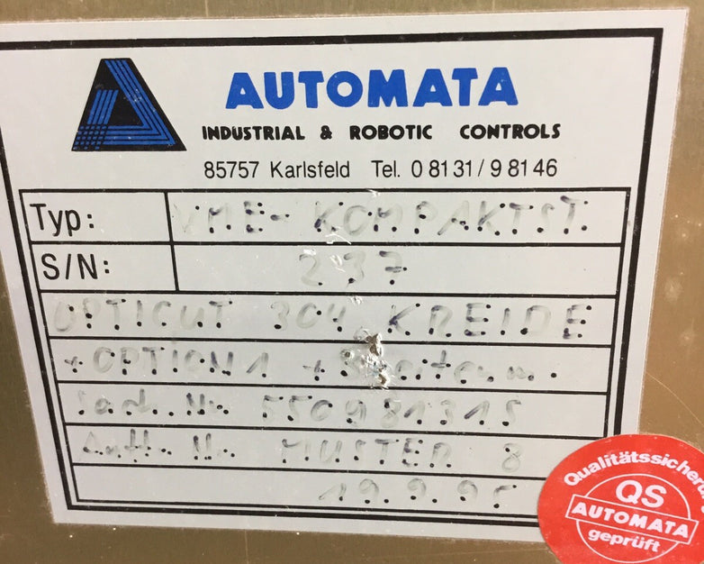 Automata Industrial & Robotic Controls VME-KOMPAKTST 839-16-62 - Powers on