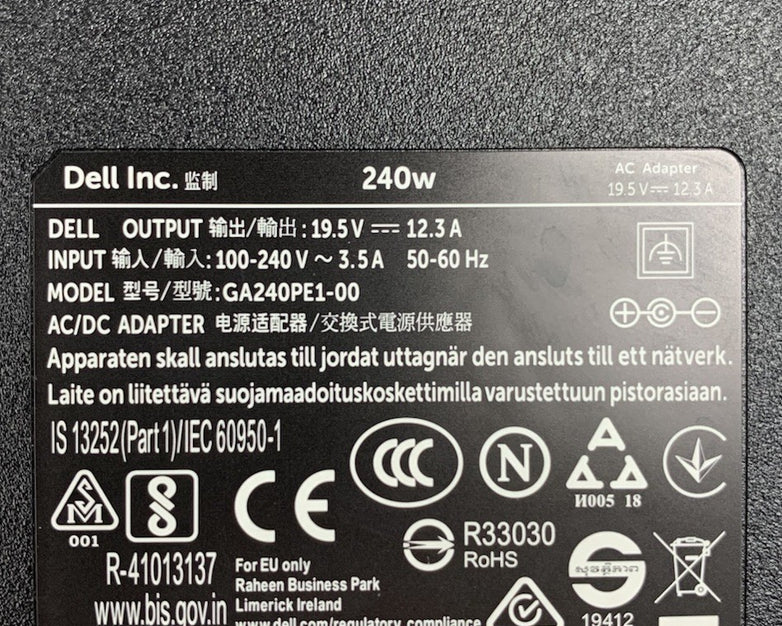 Dell GA240PE1-00 19.5V 12.3A 240W AC Adapter Power Supply
