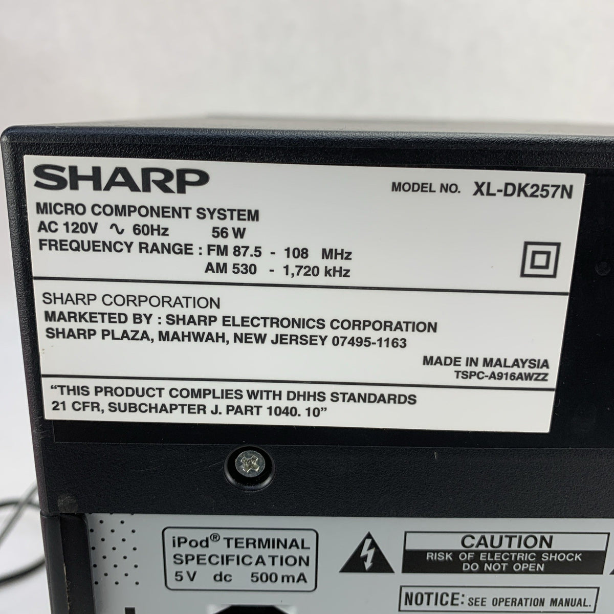 Sharp XL-DK257N Micro Component Stereo System iPod Dock CD Player - Parts6