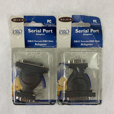 Lot of 2 New Belkin F2L087 Serial Port Adaptor DB9 Male / DB25 Female