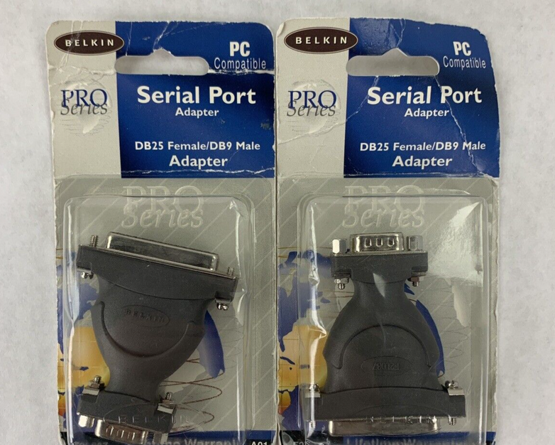 Lot of 2 New Belkin F2L087 Serial Port Adaptor DB9 Male / DB25 Female