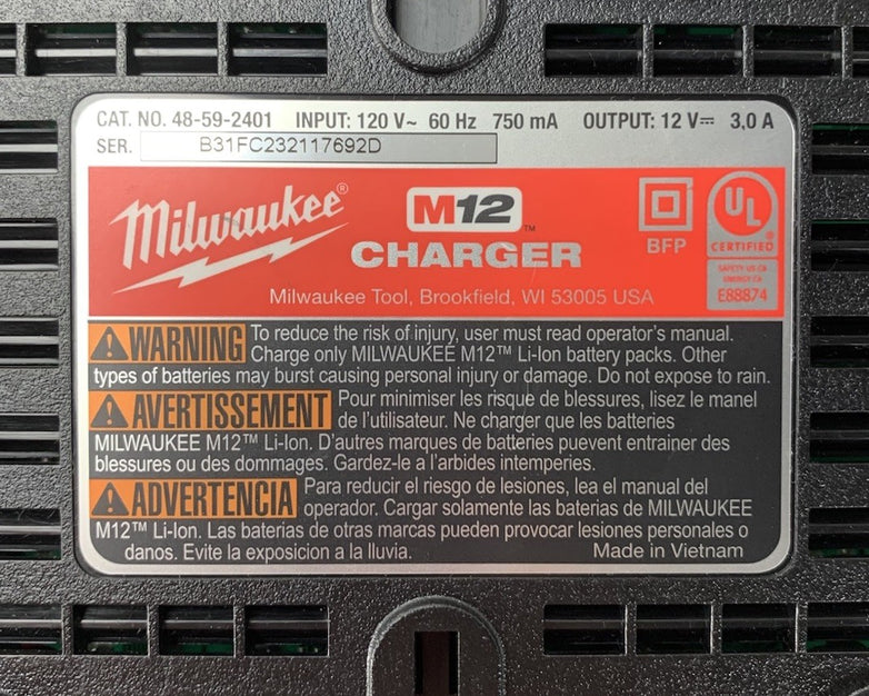 Milwaukee 48-59-2401 M12 Battery Charger