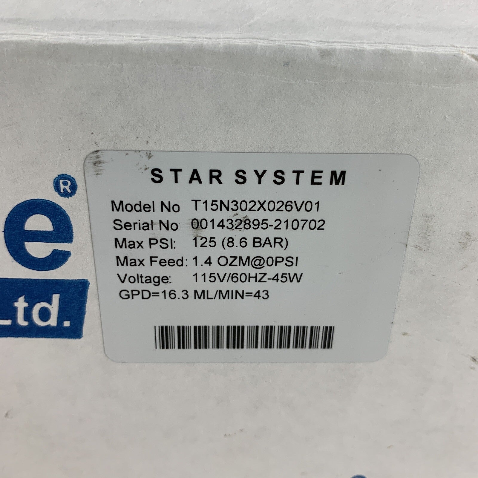 Star System t15n302x026v01 Chem Feed C-1500N Blue White Pump Filter Kit