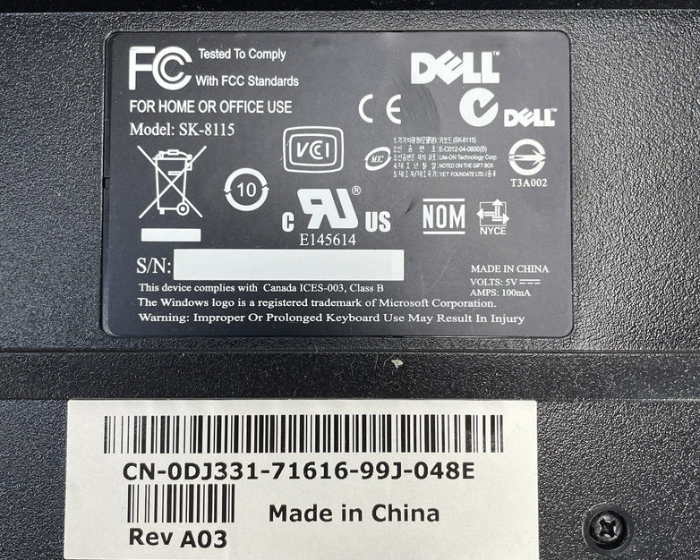 Dell SK-8115 Wired Keyboard USB 104 Mechanical Keys Lot of 25