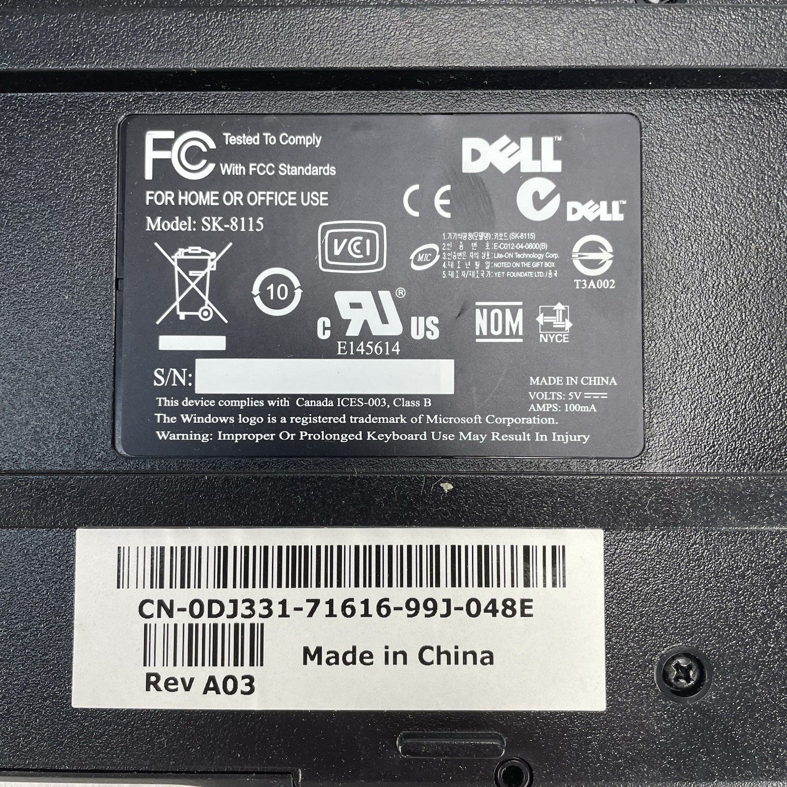 Dell SK-8115 Wired Keyboard USB 104 Mechanical Keys Lot of 25