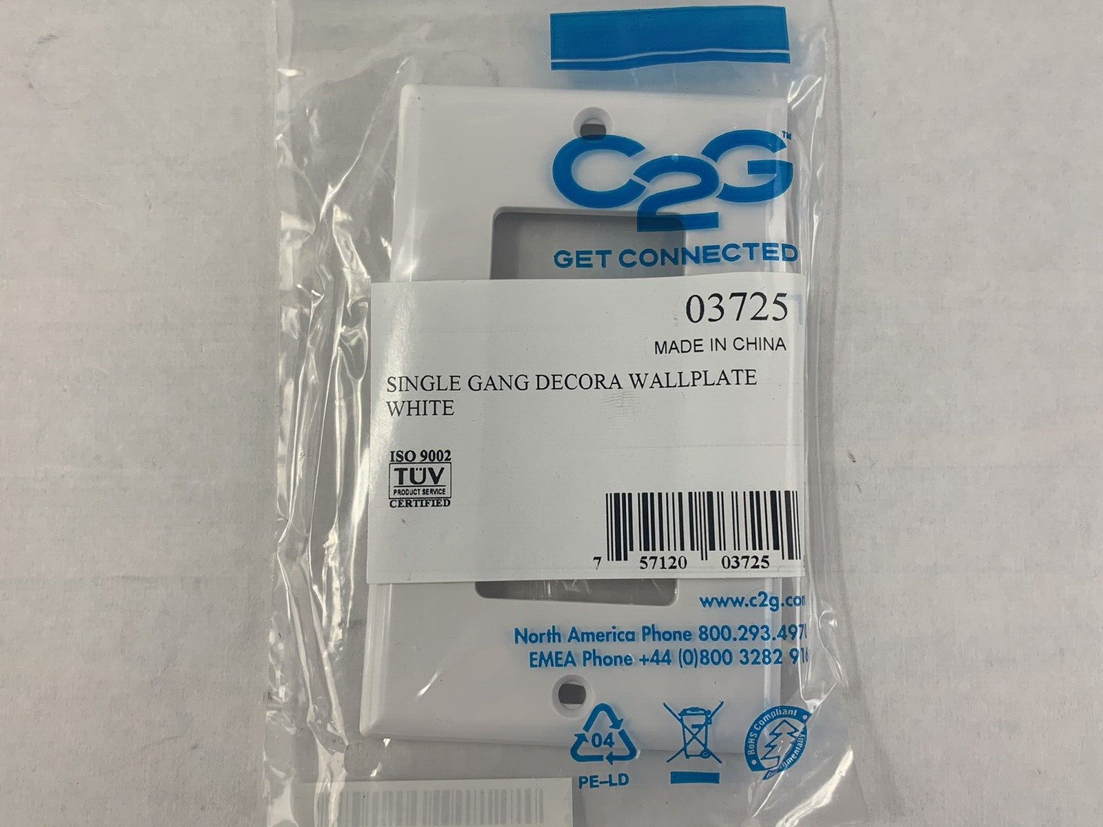 Lot of 5 C2G 03725 Decorative One Cutout Single Gang Wall Plate - White