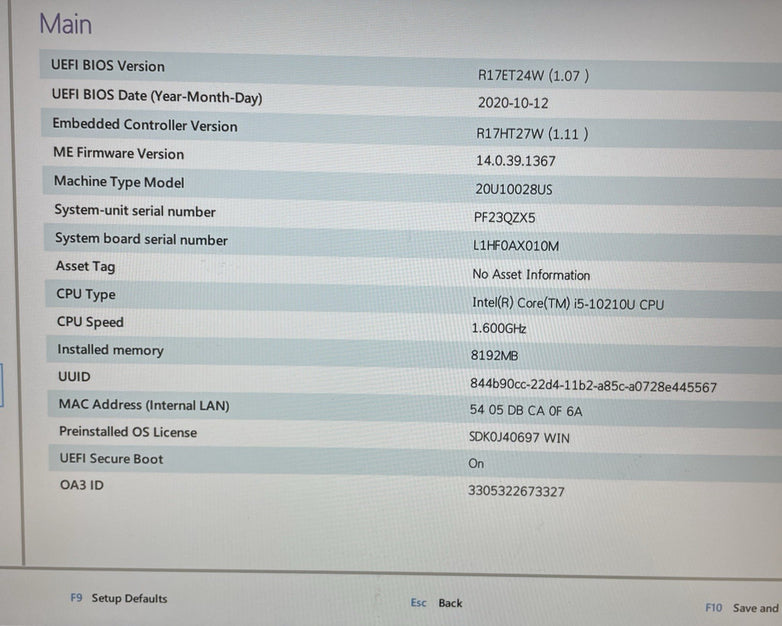 Lenovo ThinkPad L14 Gen 1 14" i510210U 1.60GHz 8GB RAM No SSD No OS  READ