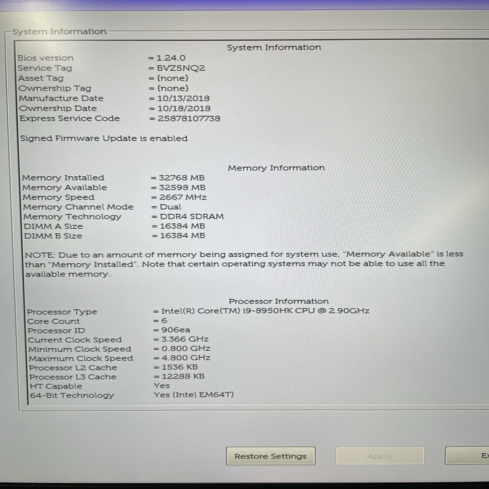 Dell Precision 5530 15.6" i9-8950HK 2.90 GHz 32 GB RAM No SSD/OS/AC2