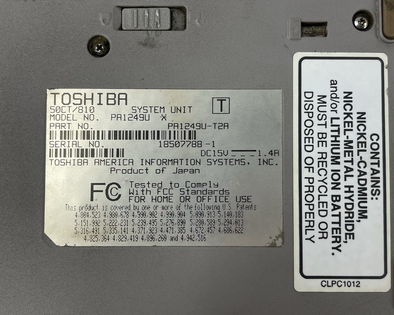 Toshiba Libretto 50 ct 6" Intel Pentium 16 MB RAM No HDD/OS/AC/Battery - READ